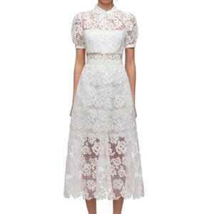 WHITE ABSTRACT FLORAL GUIPUR LACE DRESS / Size: 4